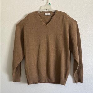 WILLIAM LOCKIE Men's Tan 100% Lambswool V-Neck Sweater Size XXXL